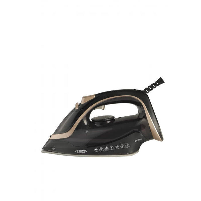 Arshia Steam Iron Soleplate Auto Shut Off Anti Drip, 2830Watts, Black & Gold