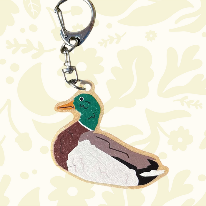 Birbs & Borbs Duck Charm Keyring—adorable eco gift on floral background, perfect for nature lovers and sustainable gifting.