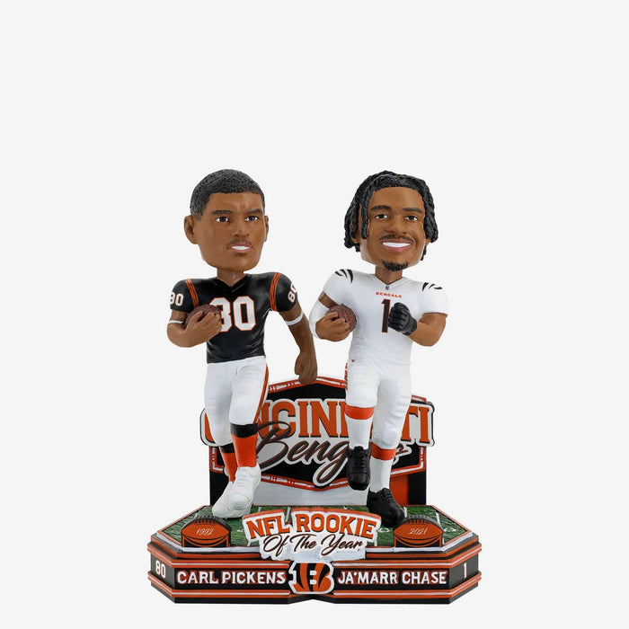 Carl Pickens & Ja'Marr Chase Cincinnati Bengals Rookie Of The Year Then And Now NFL Bobblehead