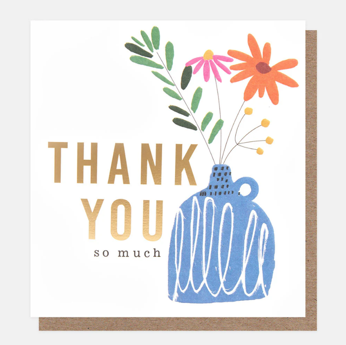 Caroline Gardner Blue Vase & Flowers Thank You Greetings Card