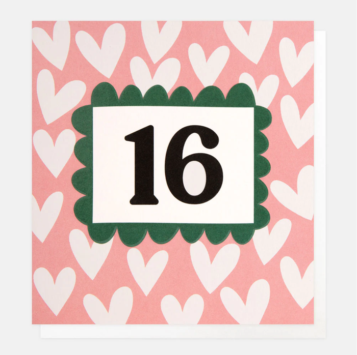 Caroline Gardner White Hearts 16th Greetings Card