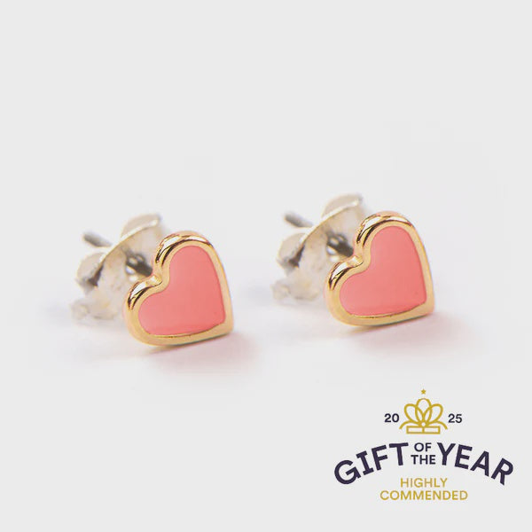 Carrie Elspeth Enamel Heart Gold Stud Earrings - Coral
