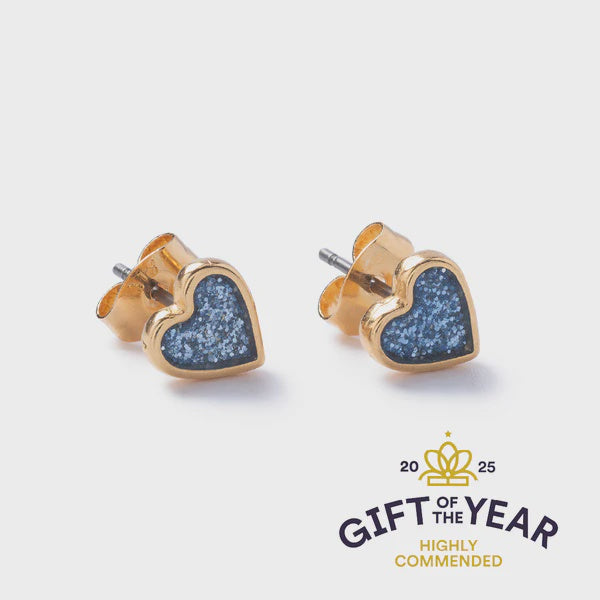 Carrie Elspeth Sparkle Gold Heart Stud Earrings - Blue
