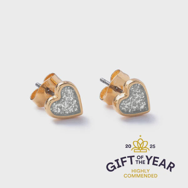 Carrie Elspeth Sparkle Gold Heart Stud Earrings - Silver