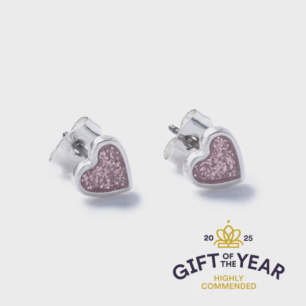 Carrie Elspeth Sparkle Silver Heart Stud Earrings - Pink