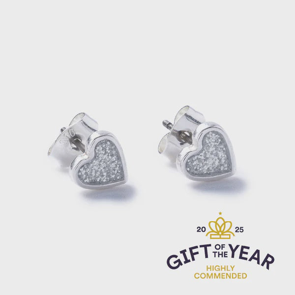 Carrie Elspeth Sparkle Silver Heart Stud Earrings - Silver