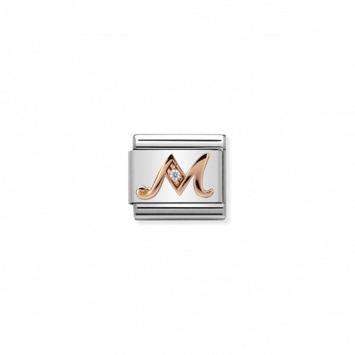 Classic Link 9K Rose Gold and Cubic Zirconia Letter M Charm