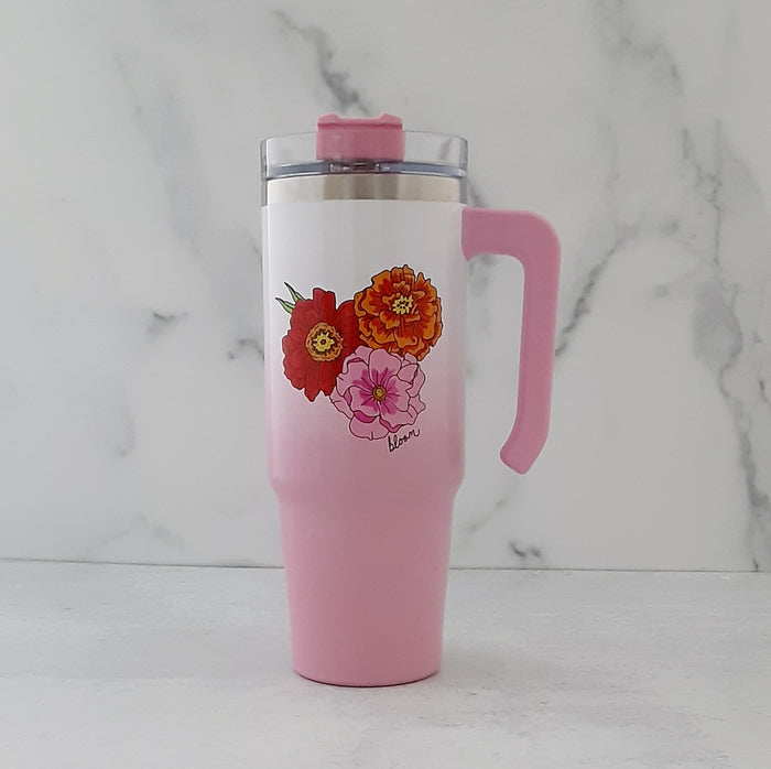 Floral Bloom Tumbler w/Handle