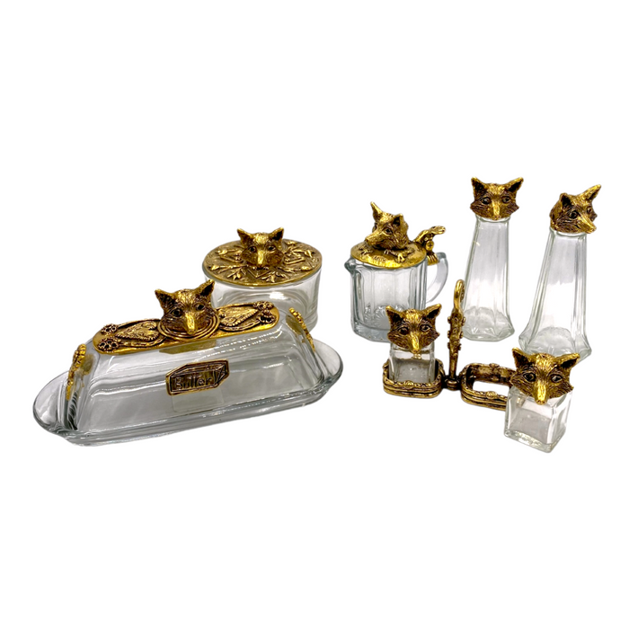 Fox Salt & Pepper Shakers with Holder Short