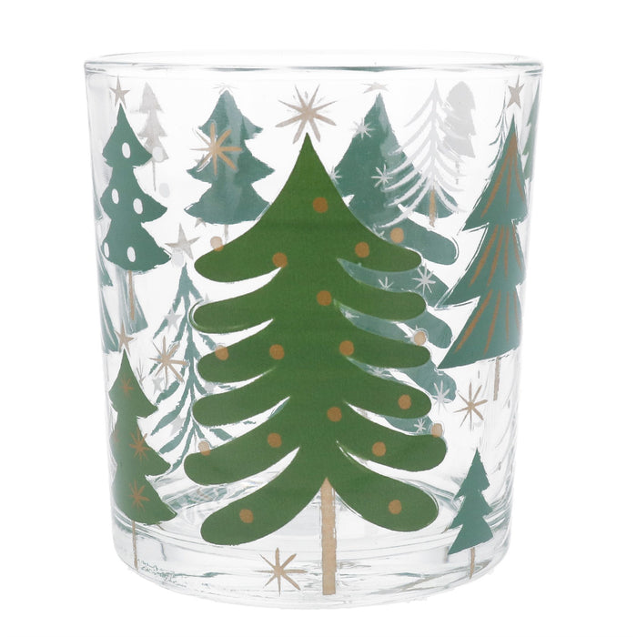 Gisela Graham Glass Tealight Holder - Green Trees