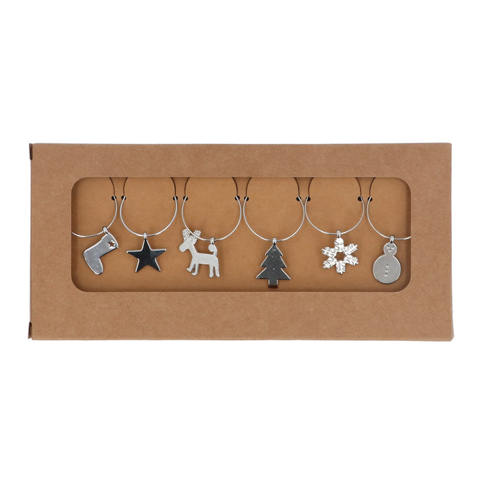 Gisela Graham Set Of 6 Glass Charms - Silver Christmas Symbols