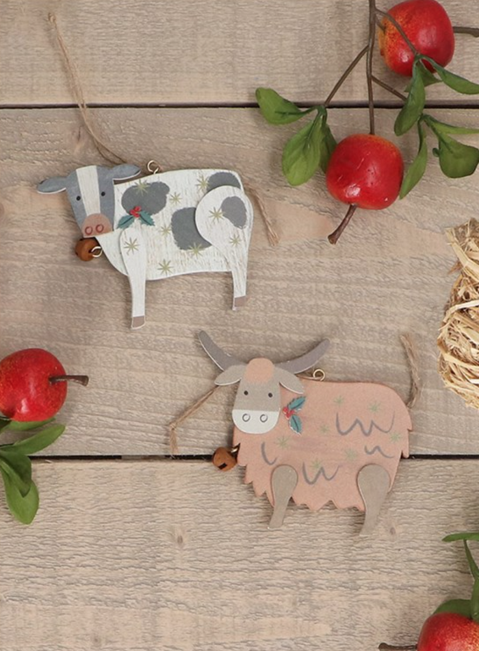 Gisela Graham Wooden Cow Christmas Decoration