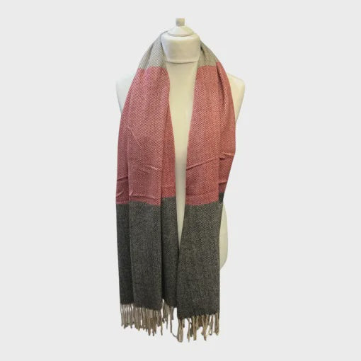 Jess & Lou Block Colour Winter Scarf - Grey, Pink & Black