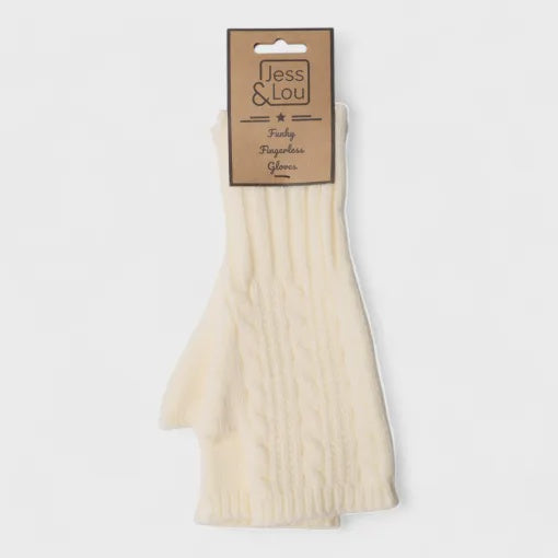 Jess & Lou Cosy Cable Knit Fingerless Gloves - Cream