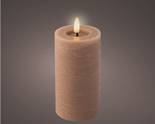 LED Light Brown Wax Pillar Candle - 15cm