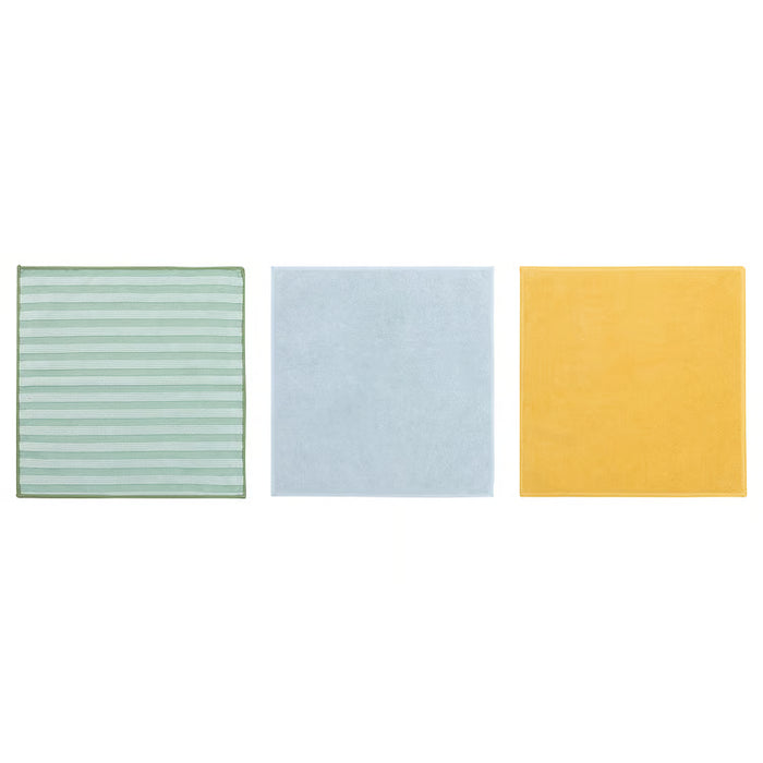 Microfiber cloth, 3pc green/blue/yellow, 28x28 cm