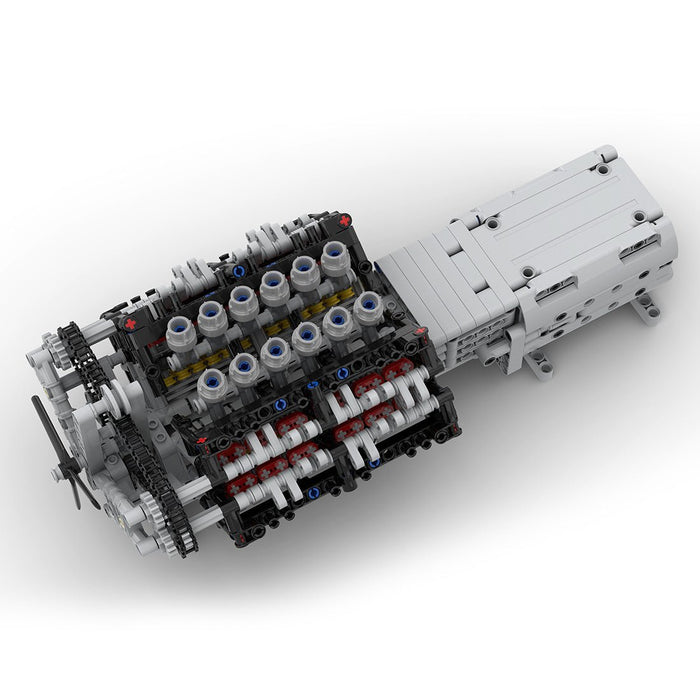 MOC - 43833 V12 - Motor mit Getriebe Mk2 Klemmbausteine - LesDiy - Klemmbausteine