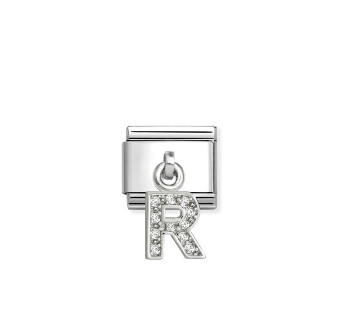 Nomination Classic Link Alphabet Silver & CZ Letter R Drop Charm