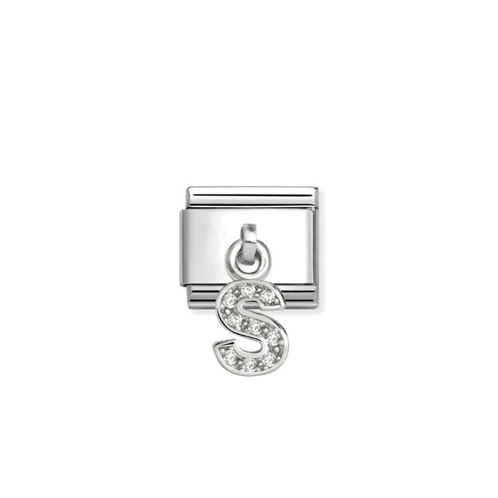 Nomination Classic Link Alphabet Silver & CZ Letter S Drop Charm