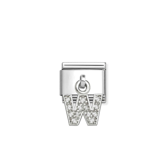 Nomination Classic Link Alphabet Silver & CZ Letter W Drop Charm