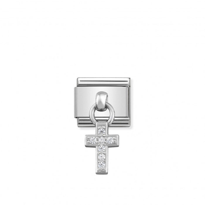 Nomination Classic Link Charm Silver and Cubic Zirconia Cross Pendant Charm