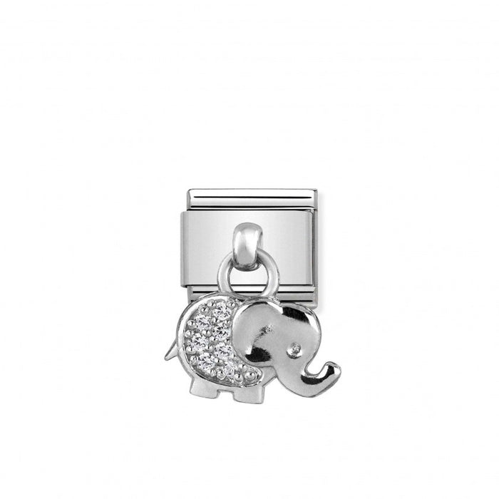 Nomination Classic Link Charm Silver and Cubic Zirconia Elephant Pendant Charm