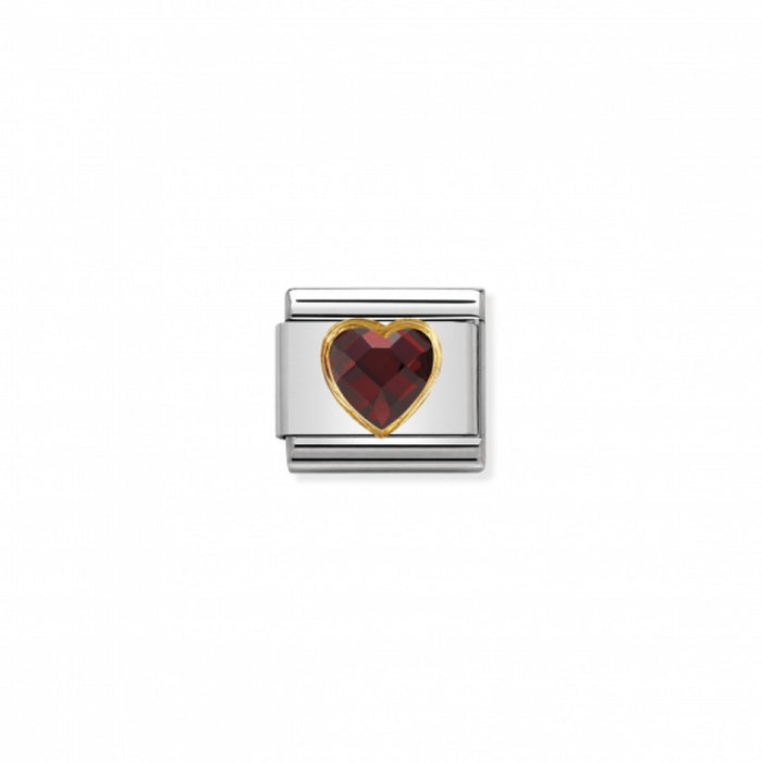 Nomination Classic Link Gold Faceted Cubic Zirconia Heart Red Charm