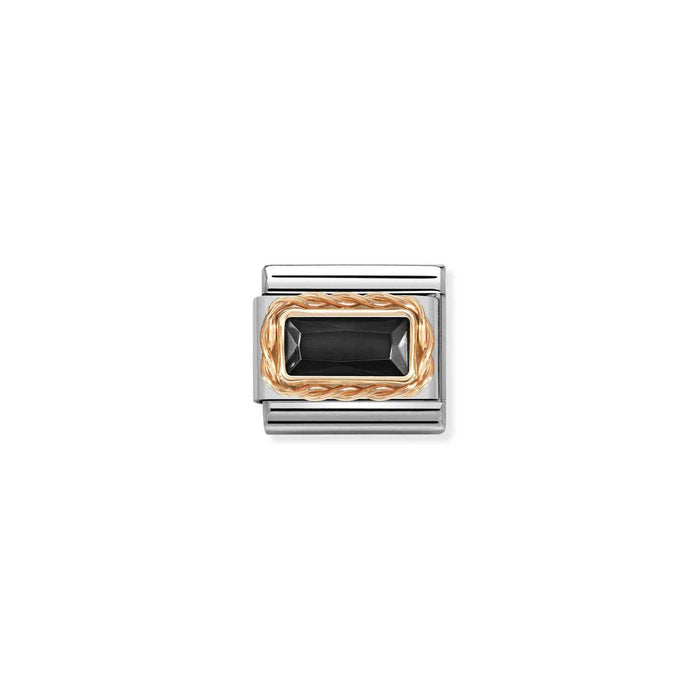 Nomination Classic Link Rose Gold Rectangular CZ - Black