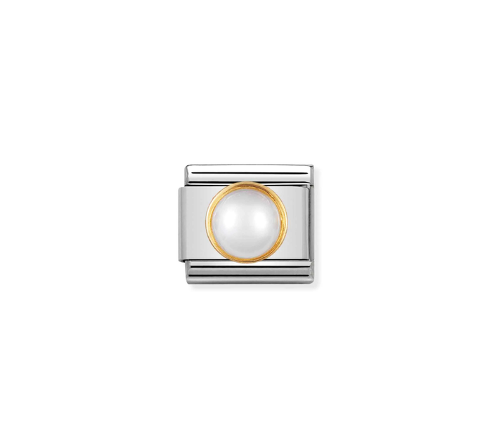 Nomination Classic Link Round Stones 18K Gold - White Pearl