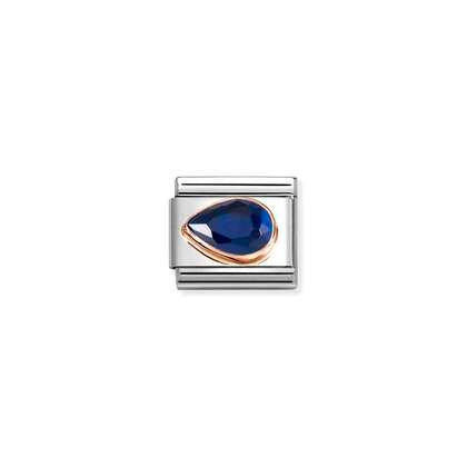 Nomination Classic Rose Gold Charm - Faceted CZ Left Drop Royal Blue