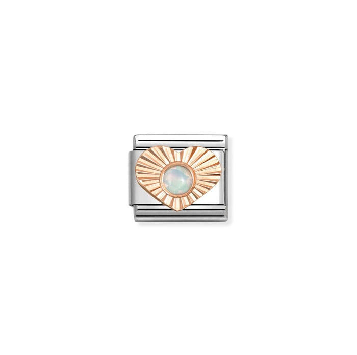 Nomination Classic Rose Gold Etched Heart With White Opal