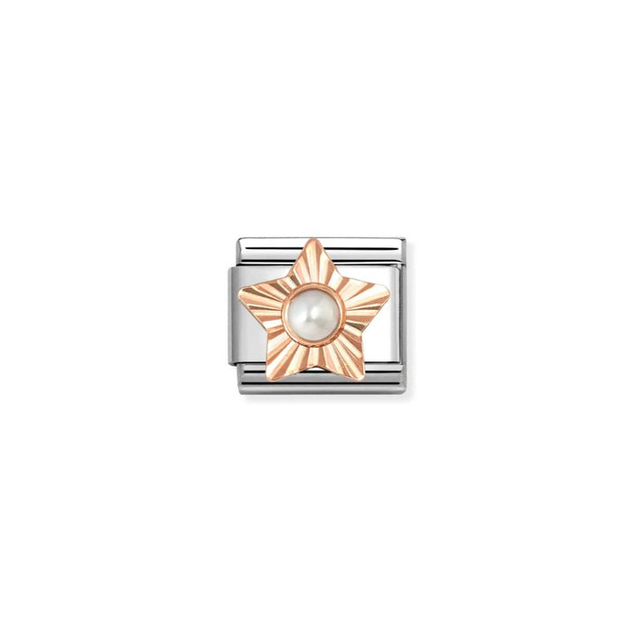 Nomination Classic Rose Gold Etched Star With White Pearl