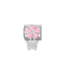 Nomination Classic Silver Pink Flower & CZ Butterfly Charm