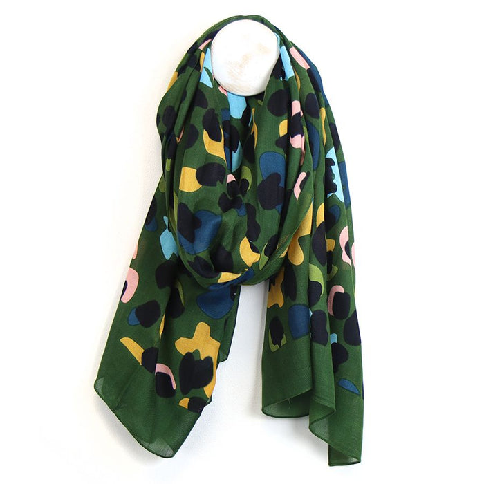 POM Abstract Print Scarf Green & Mustard