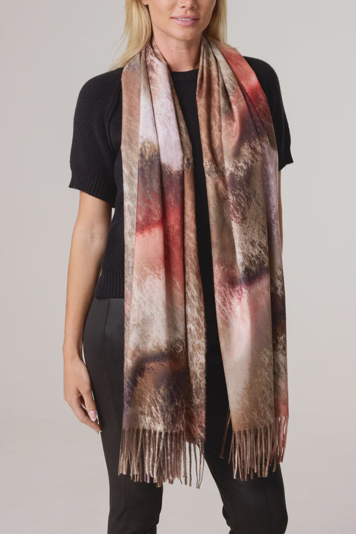 Reversible Watercolour Tassel Scarf - Khaki