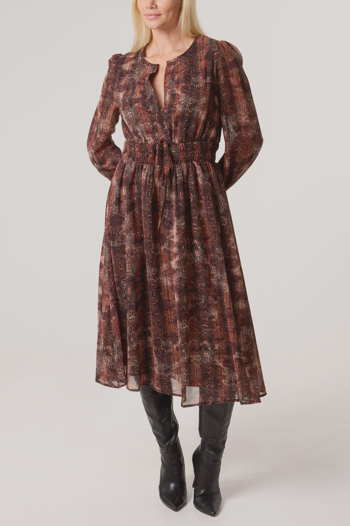 Snake Print Midi Dress - Brown