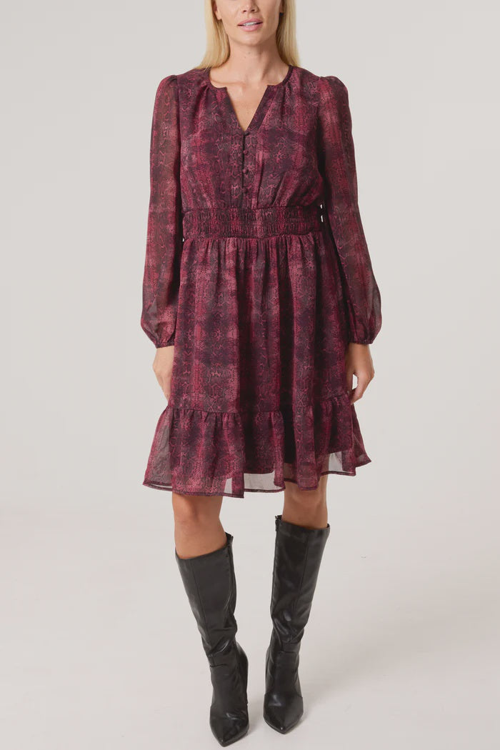 Snake Print Mini Dress - Burgundy