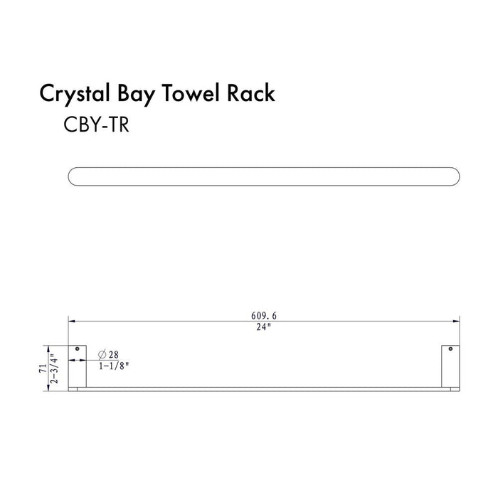 ZLINE Crystal Bay Towel Rail with Color Options (CBY-TR) dimensional diagram