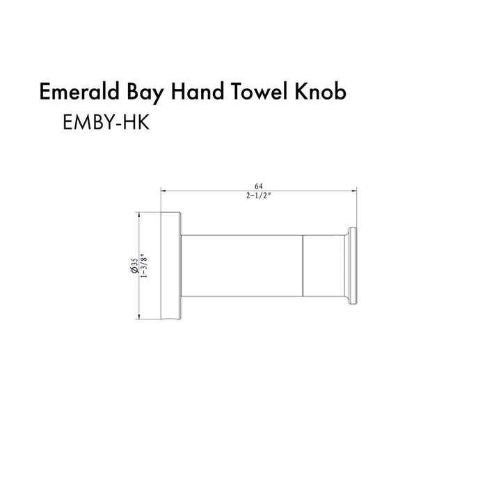 ZLINE Emerald Bay Towel Hook with color options (EMBY-HK) dimensional diagram