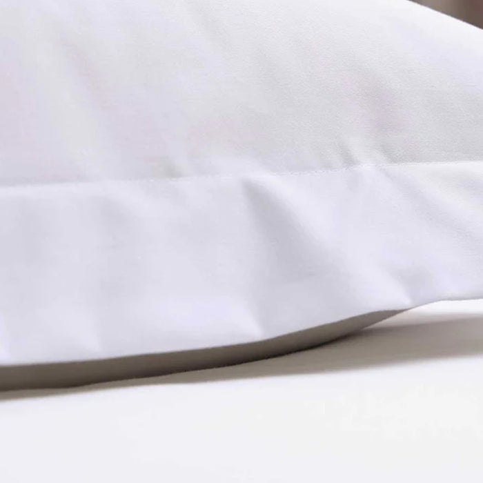 Close-up of 300TC Cotton White Duvet Cover Set on a light gray background