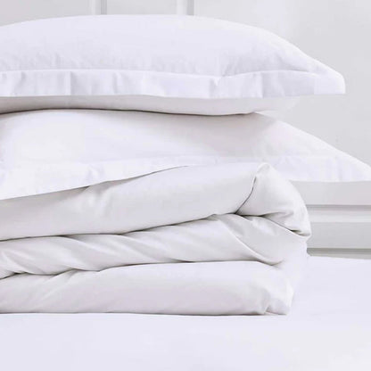 300TC Cotton White Fitted Sheets on a light gray background