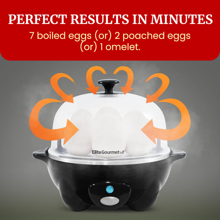7-Egg Automatic Easy Egg Cooker, Steamer, Poacher (Black)