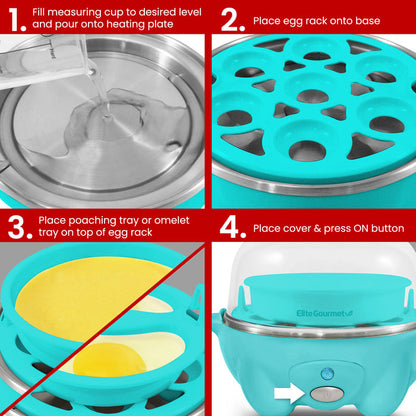 7-Egg Automatic Easy Egg Cooker, Steamer, Poacher (Teal)