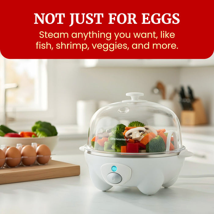 7-Egg Automatic Easy Egg Cooker, Steamer, Poacher (White)