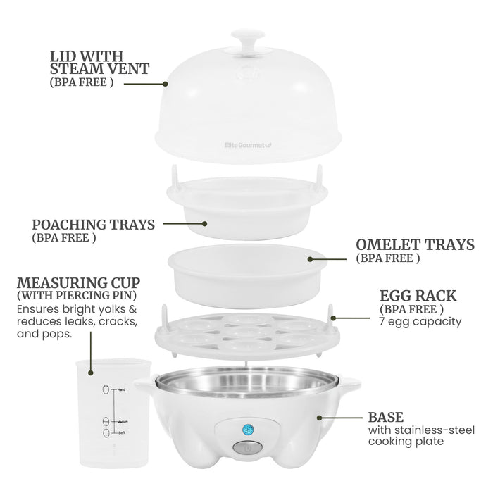 7-Egg Automatic Easy Egg Cooker, Steamer, Poacher (White)