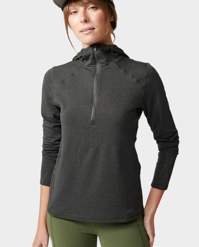 AllTrails x Stio Women's Trax Power Grid Half Zip Hoodie - Raven Midlayer Stio