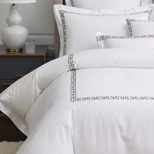 Ares Mercury Duvet Cover Set on a bed in a bedroom setting.