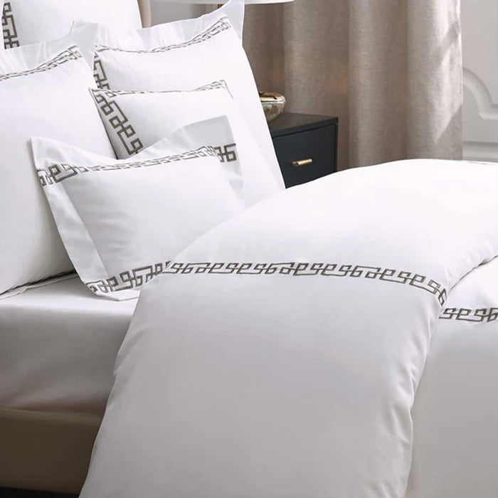Ares Mercury Duvet Cover Set on a bed in a bedroom setting.