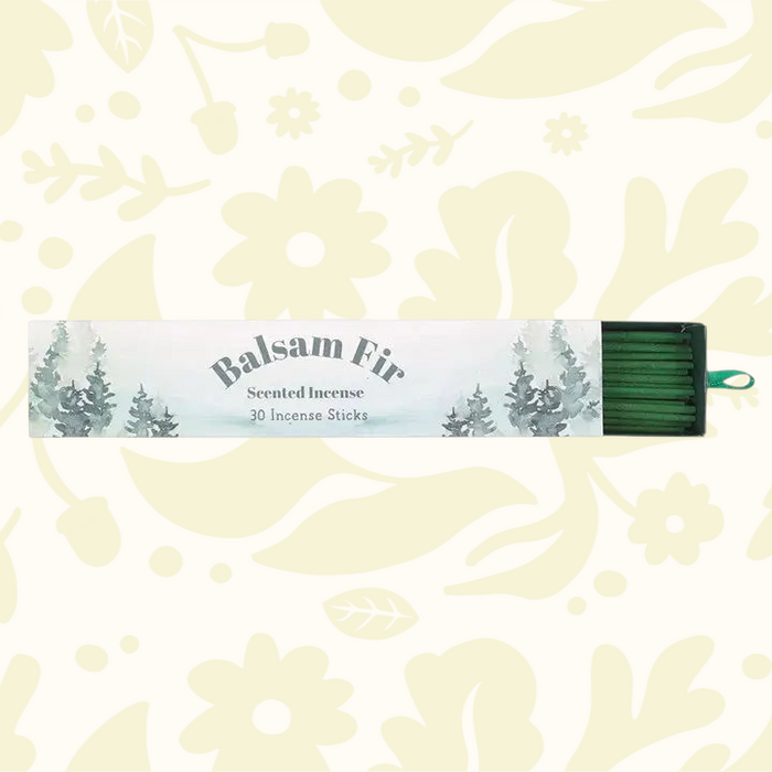 Forager Provisions LTD Balsam Fir incense sticks in a decorative box with watercolor forest illustration