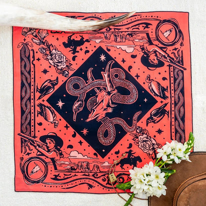 Forager Provisions LTD Bandits Bandanas Rattle & Hiss organic cotton bandana with Old West frontier illustration